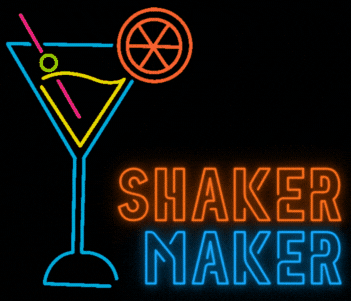 Neon representation of cocktail glass with Shaker Maker text